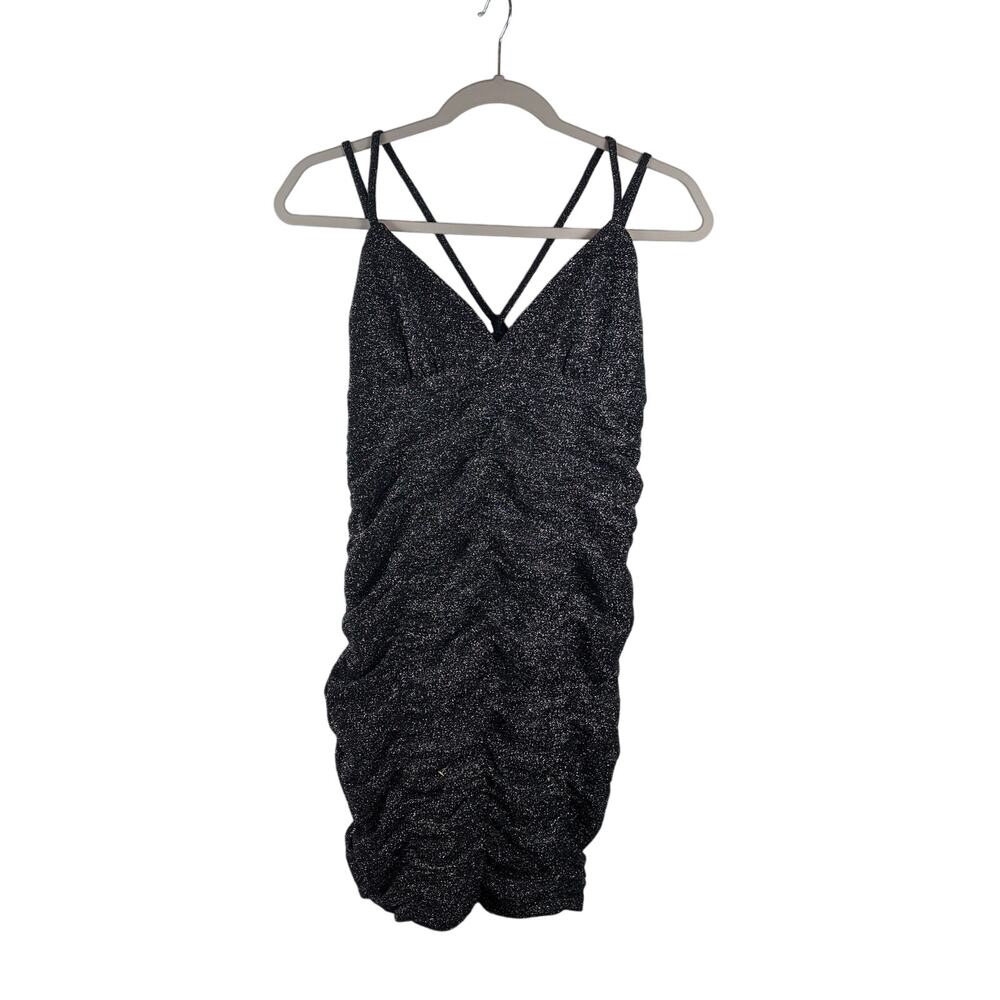 Ruched Bodycon Dress Sleeveless Mini Wild Fable Black S Plunge Neck Shimmer Sexy